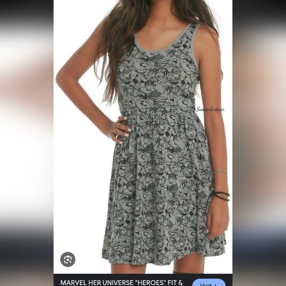 Marvel Her Universe Grey Heroes Flare Mini Dress Size Small - Picture 2 of 8